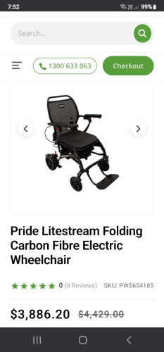 Pride Litestream Carbon Fibre Electric Wheelchair