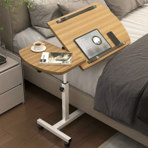 Adjustable Portable Bedside Table with Wheels