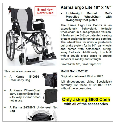 Karma Ergo-Lite Self Propelled Wheelchair